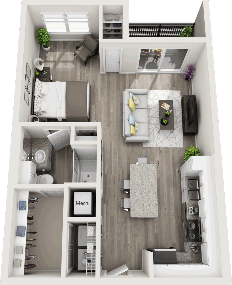 Floor plan for studio, 1 bath, 635 sqft